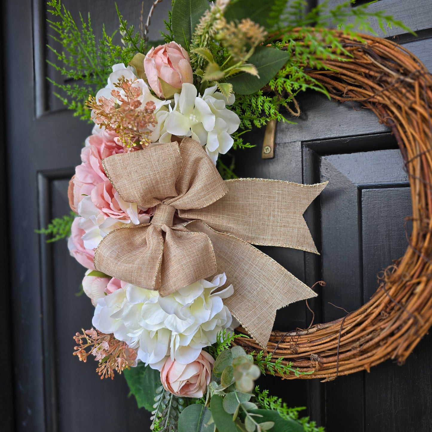 Blush Pink Peony & Cream Hydrangea Wreath