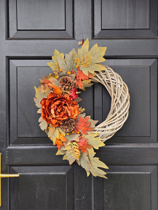 Burnt Orange & Pine Cone Autumn Wreath