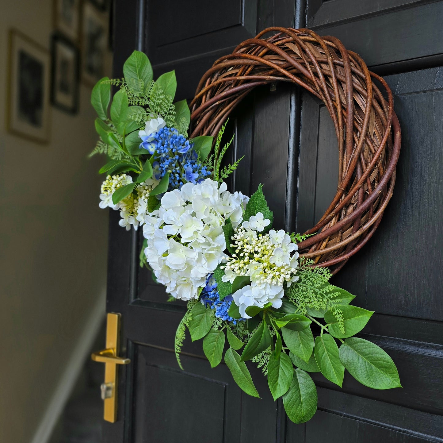 White and Blue Hydrangea Wreath