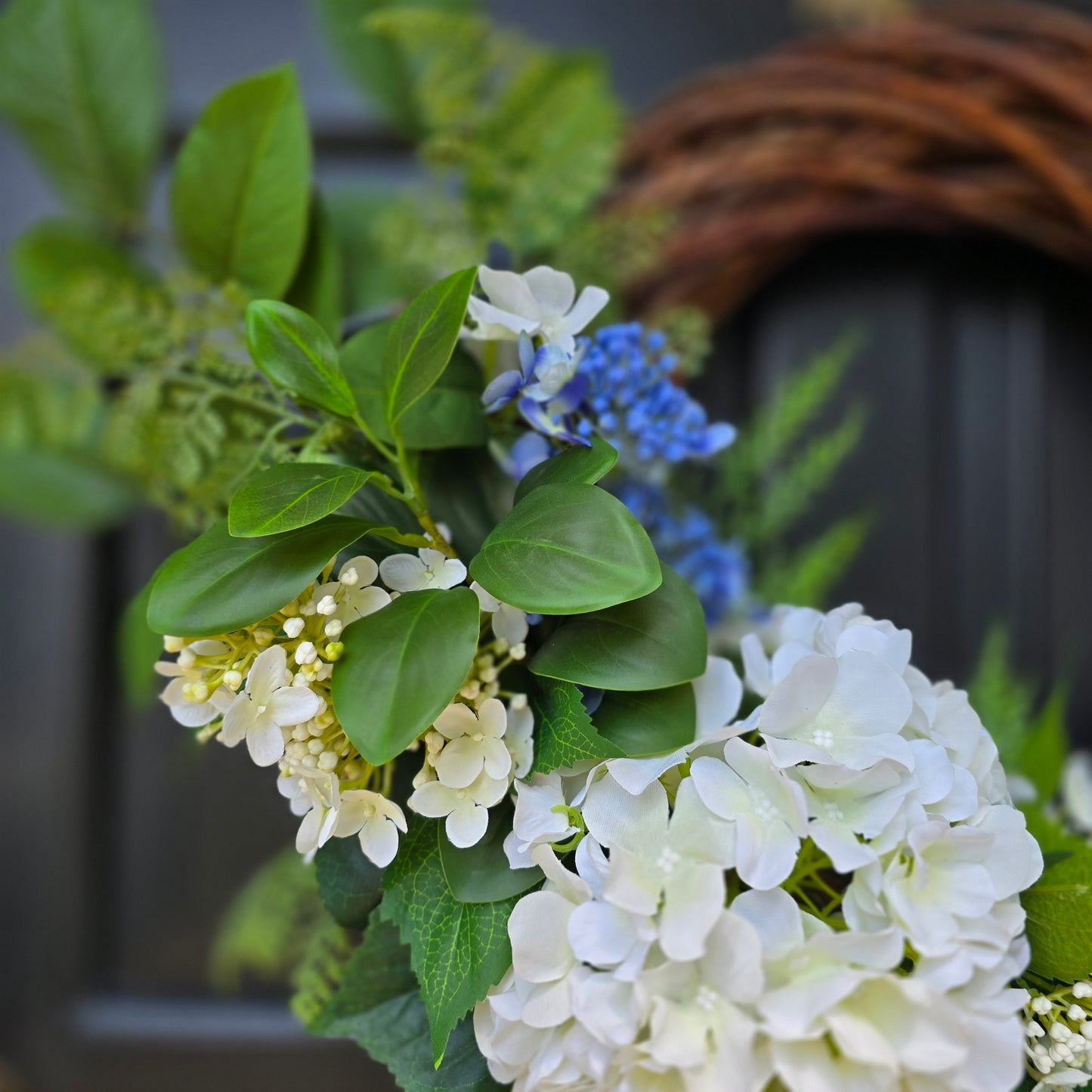 White and Blue Hydrangea Wreath