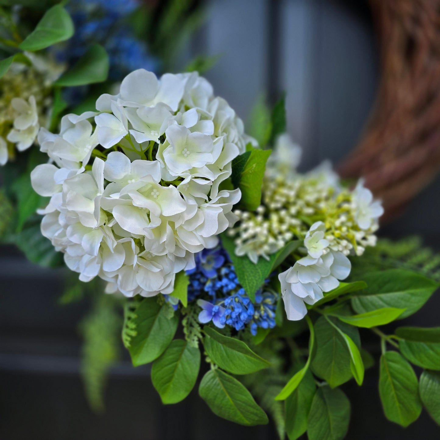 White and Blue Hydrangea Wreath