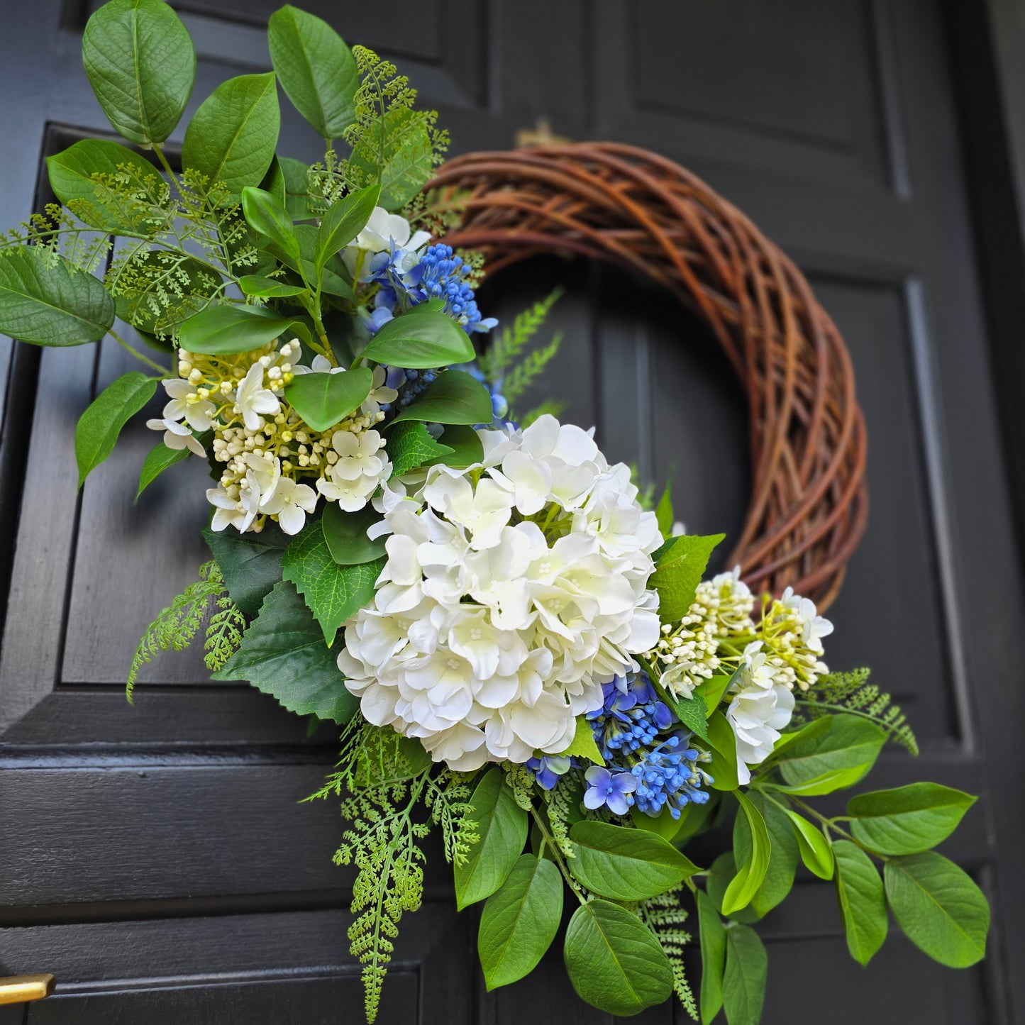 White and Blue Hydrangea Wreath