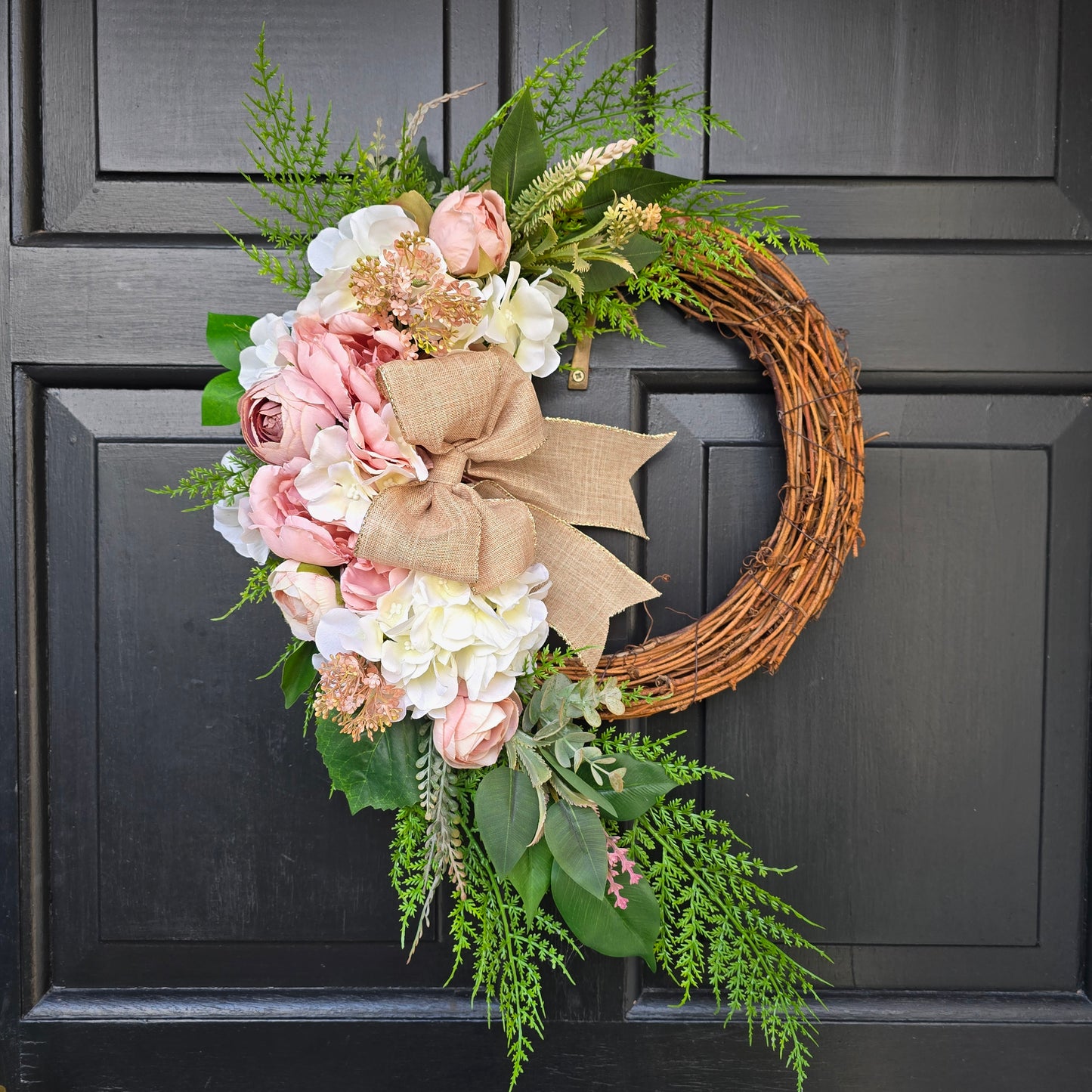 Blush Pink Peony & Cream Hydrangea Wreath