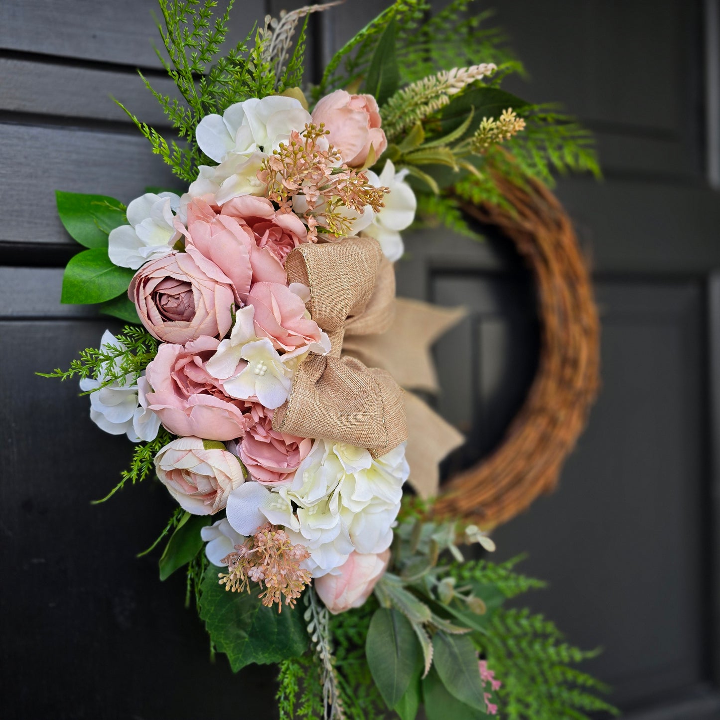 Blush Pink Peony & Cream Hydrangea Wreath