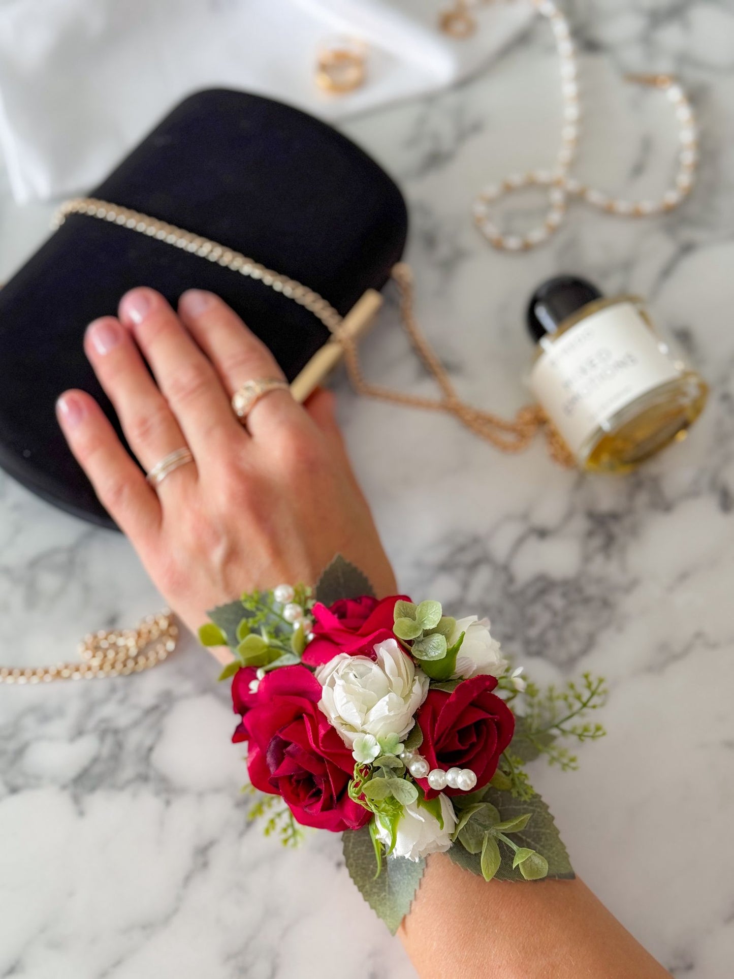 Red and Wite Rose Corsage