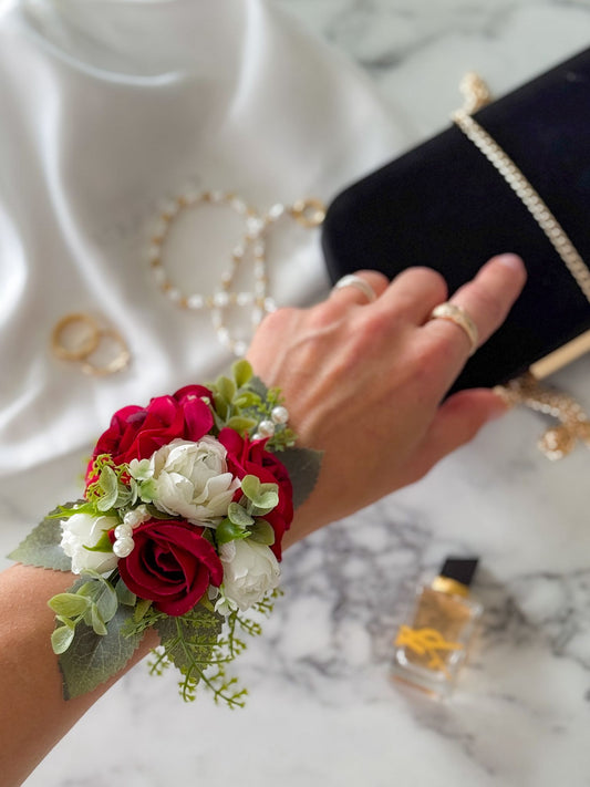 Red and Wite Rose Corsage