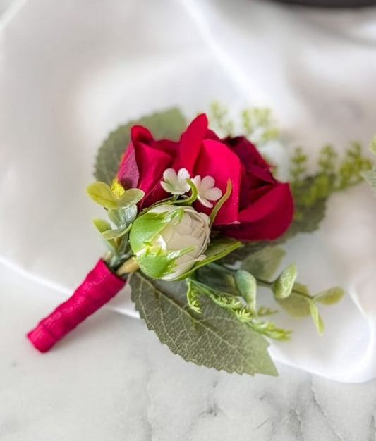 Red and White Rose Boutonniere