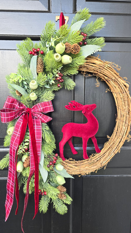 Burgundy Reindeer Wreath